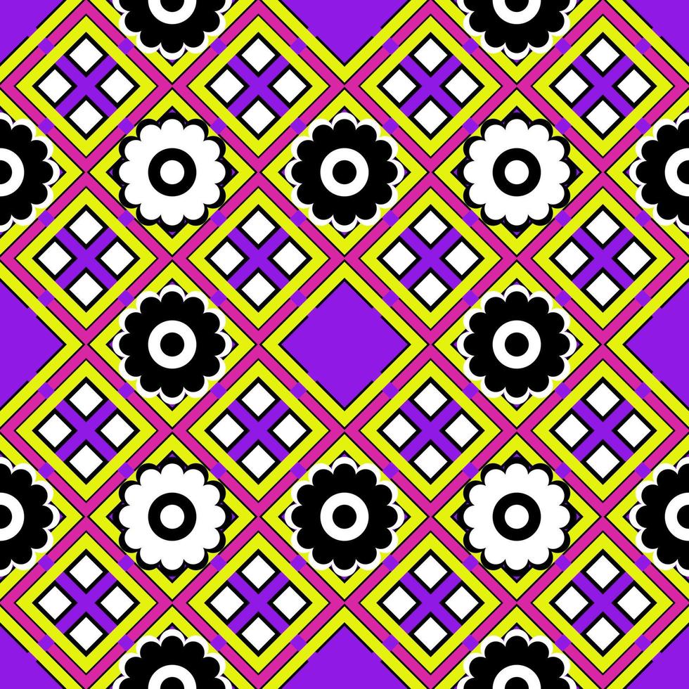 Geometrical ethnic seamless pattern in vector format with flowers for wallpaper, background, fabric, curtains, carpets, apparel, batik, and wrapping paper.