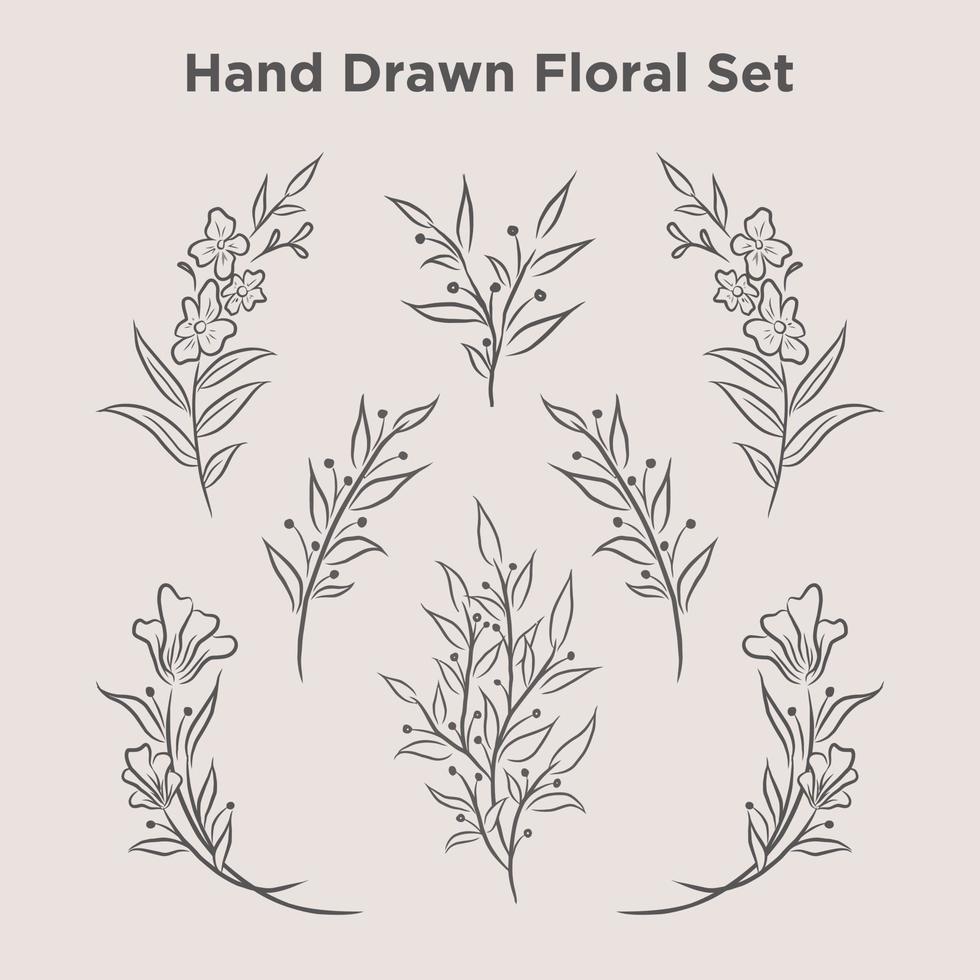 conjunto de mano dibujado flor vector