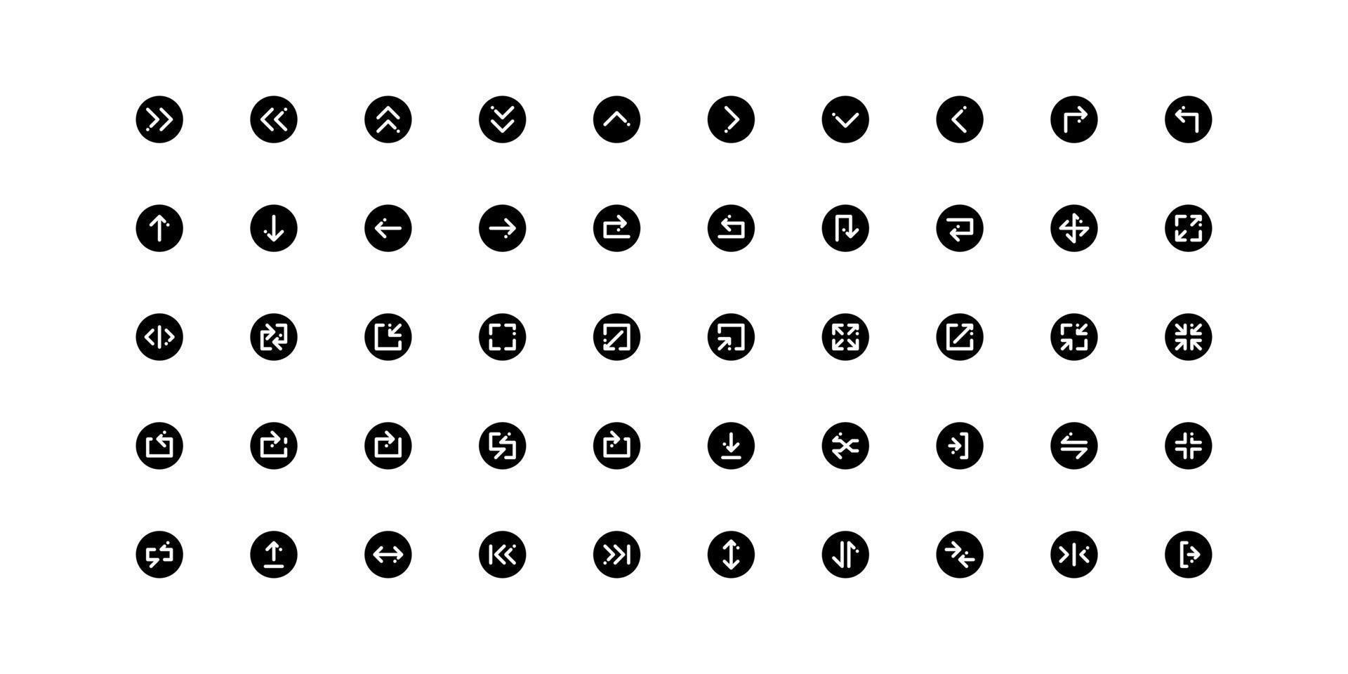negro sólido flechas icono colección en glifo estilo. navegación, usuario interfaz, multimedia botón vector
