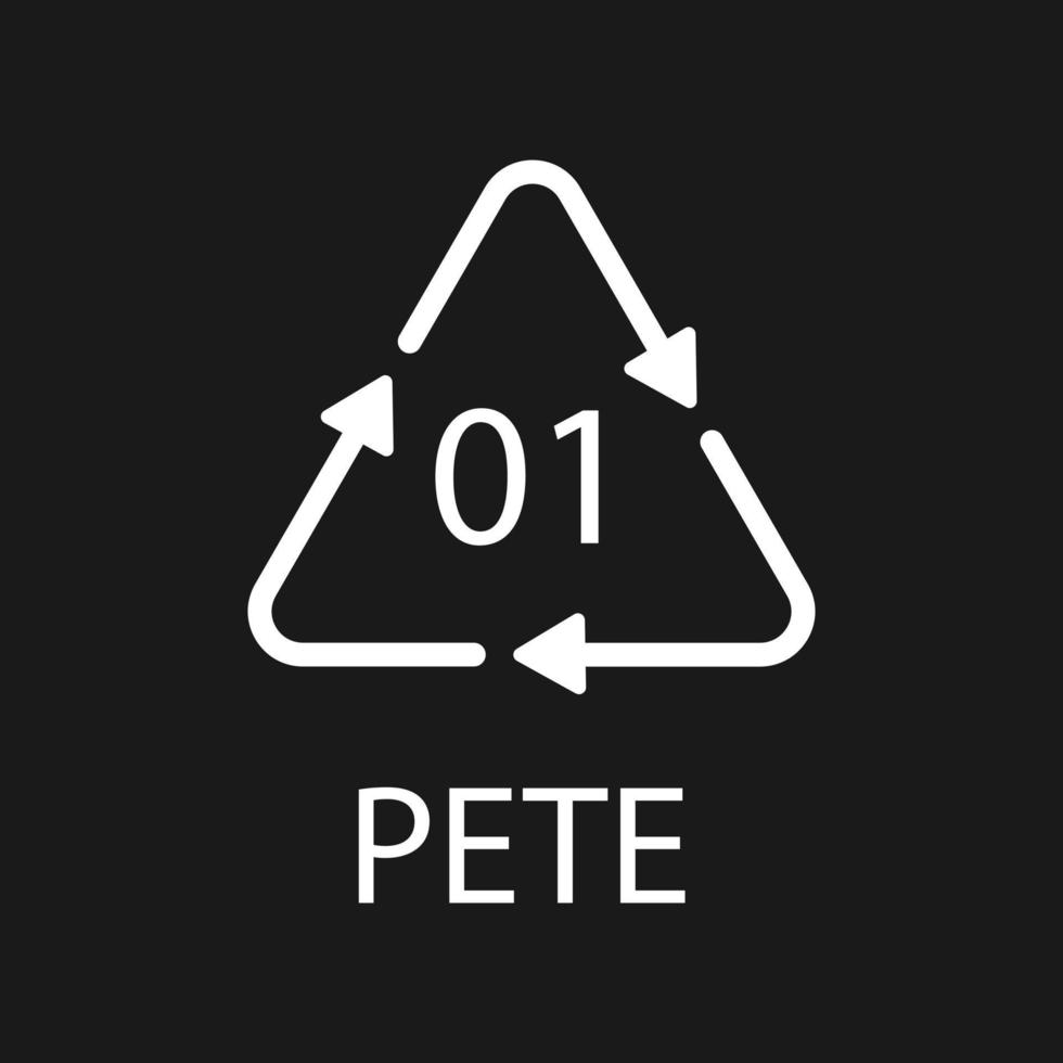 PETE 01 recycling code symbol. Plastic recycling vector polyethylene