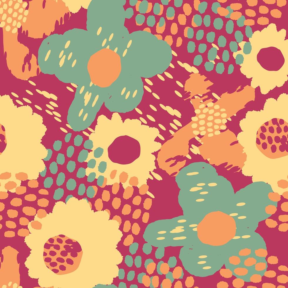 seamless hand draw pattern background with mixed flowers and dot , greeting card or fabric vector