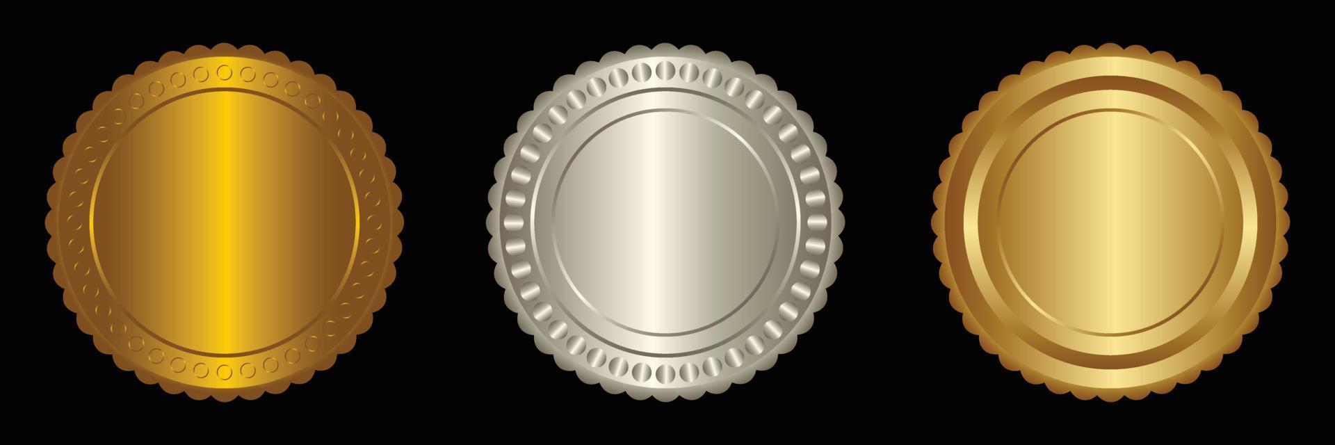 conjunto vector redondo dorado y plata Insignia aislado, sello sello oro lujo elegante bandera icono, vector ilustración certificado plata frustrar sello o medalla aislado.