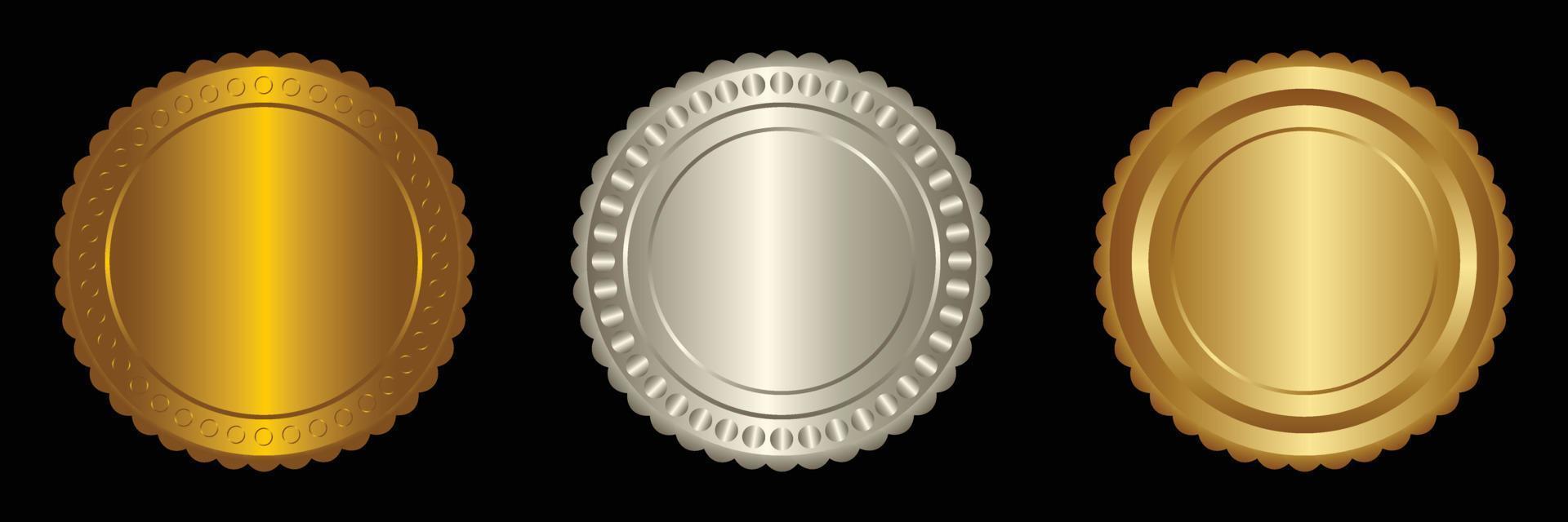 Set vector round golden and silver badge isolated, seal stamp gold luxury elegant banner icon, Vector illustration certificate silver foil seal or medal isolated.