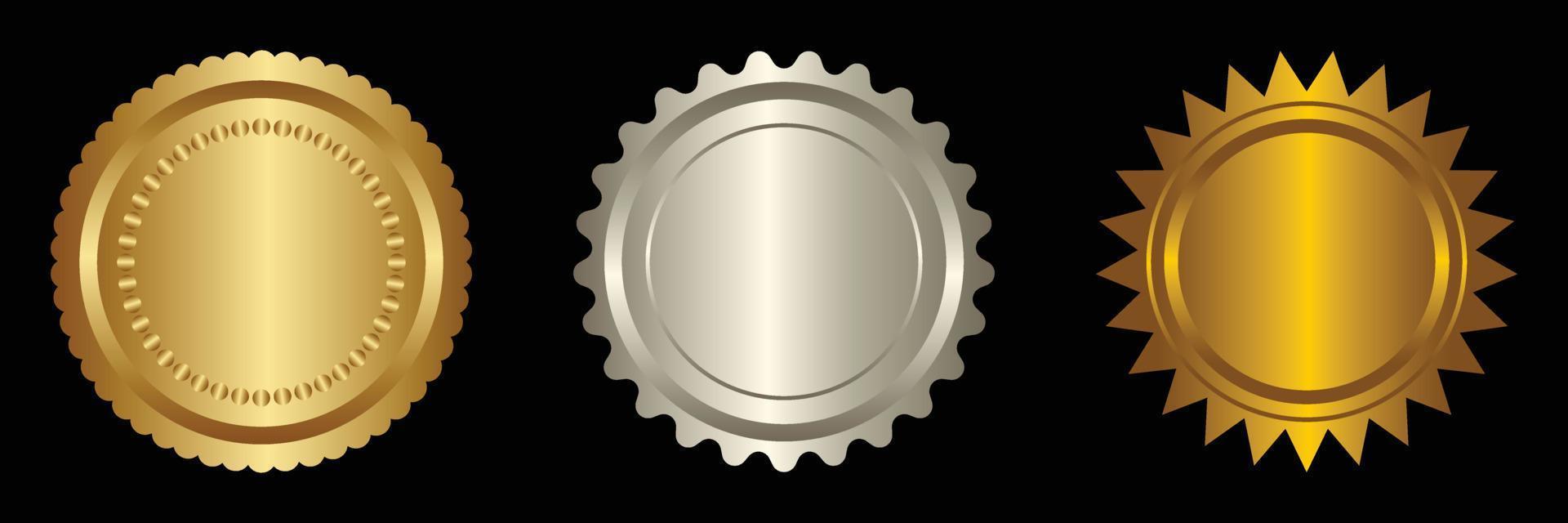 Set vector round golden and silver badge isolated, seal stamp gold luxury elegant banner icon, Vector illustration certificate silver foil seal or medal isolated.