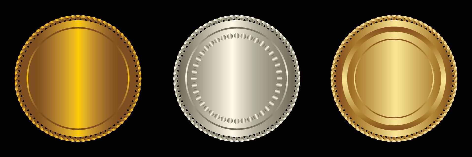 conjunto vector redondo dorado y plata Insignia aislado, sello sello oro lujo elegante bandera icono, vector ilustración certificado plata frustrar sello o medalla aislado.