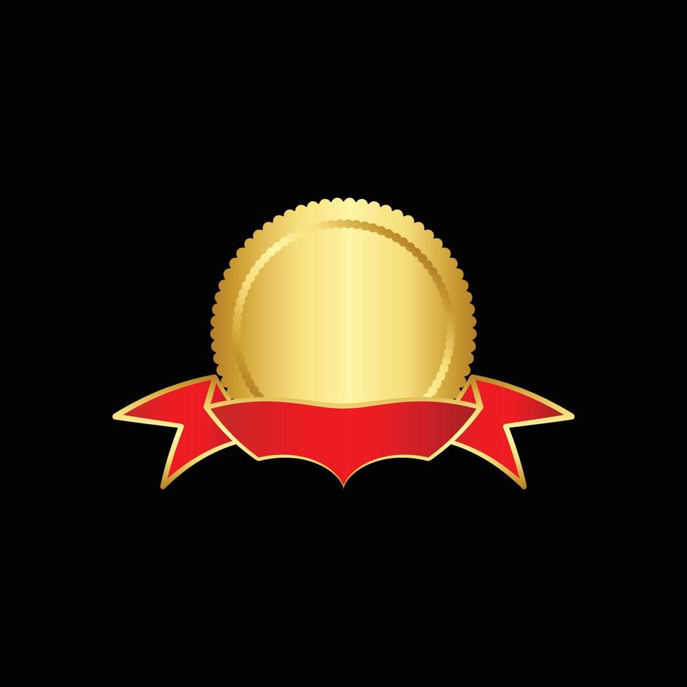 Golden seal with ribbons isolated on black background. Vector design element