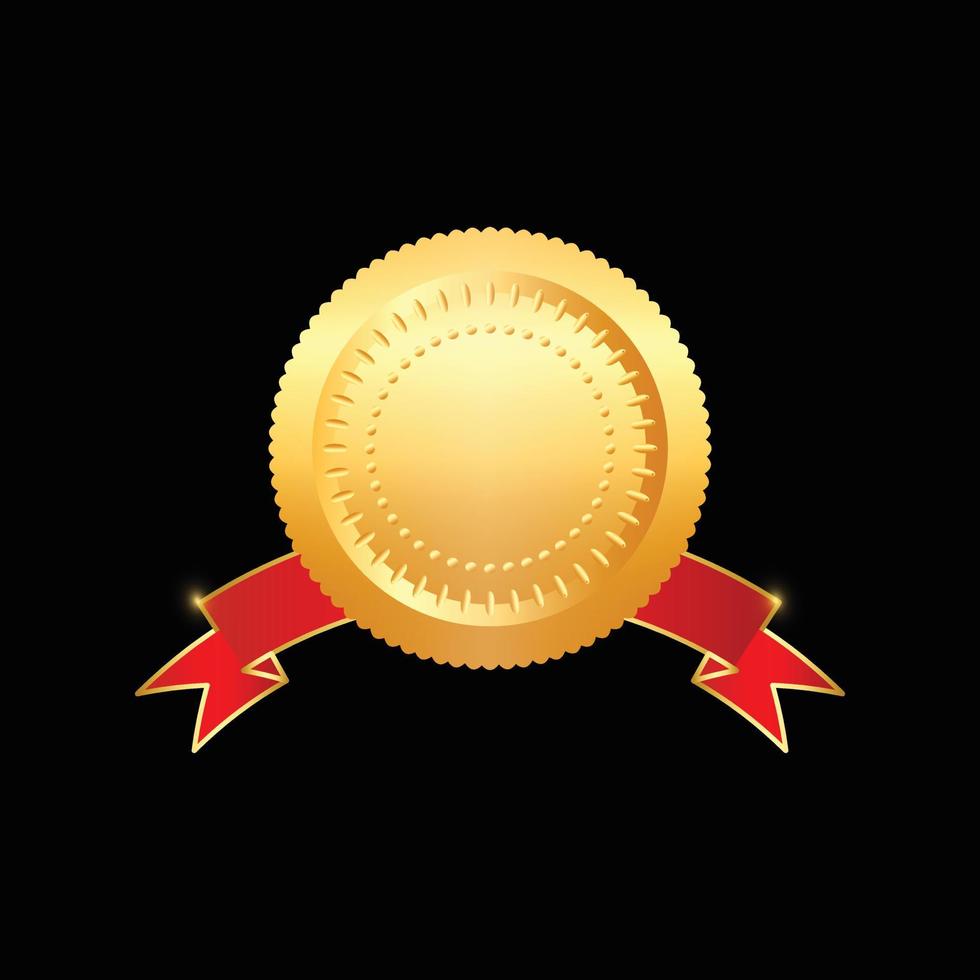Golden seal with ribbons isolated on black background. Vector design element