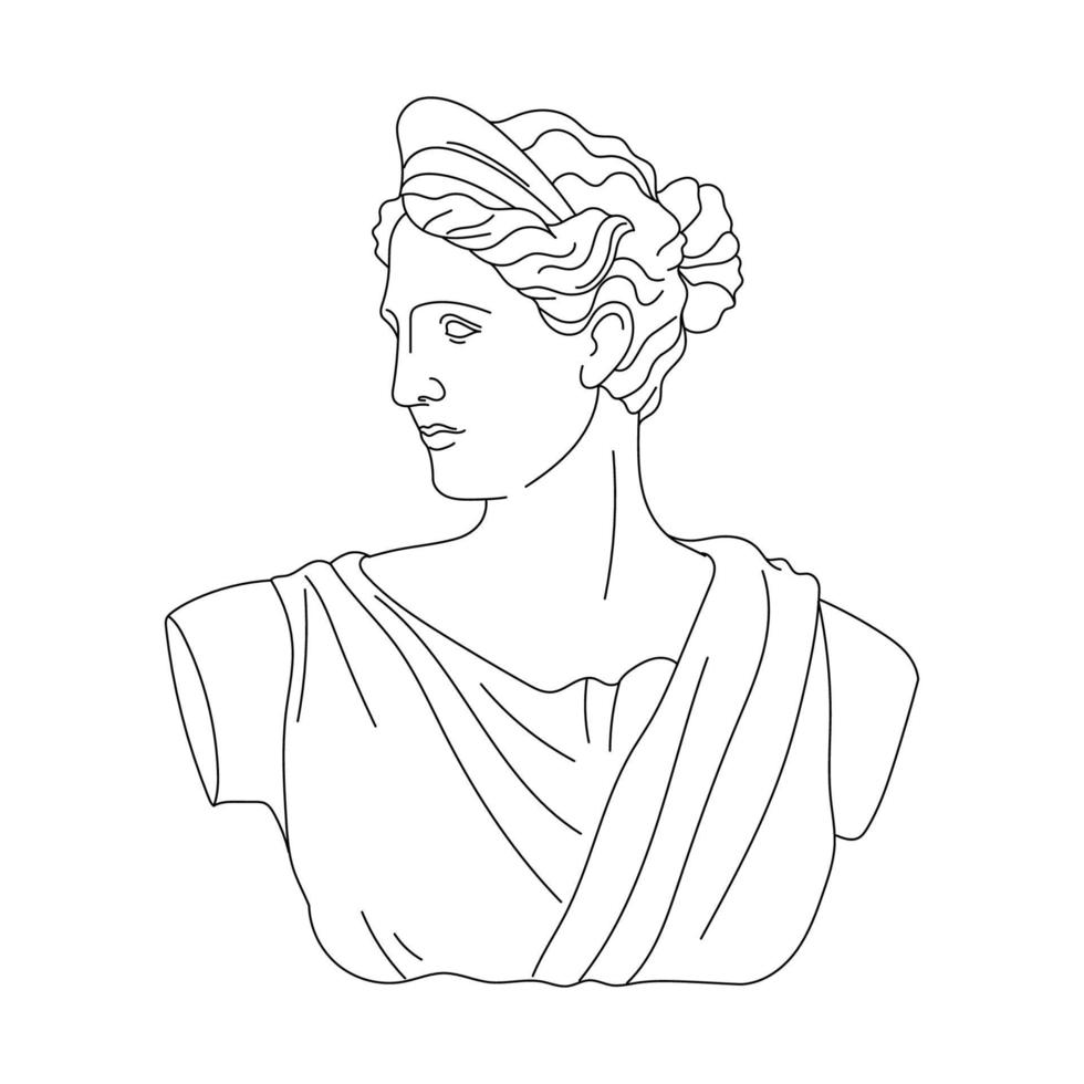 Aesthetic Greek Sculpture Line Art.  Greece woman. Bohemian antique classic statues vector