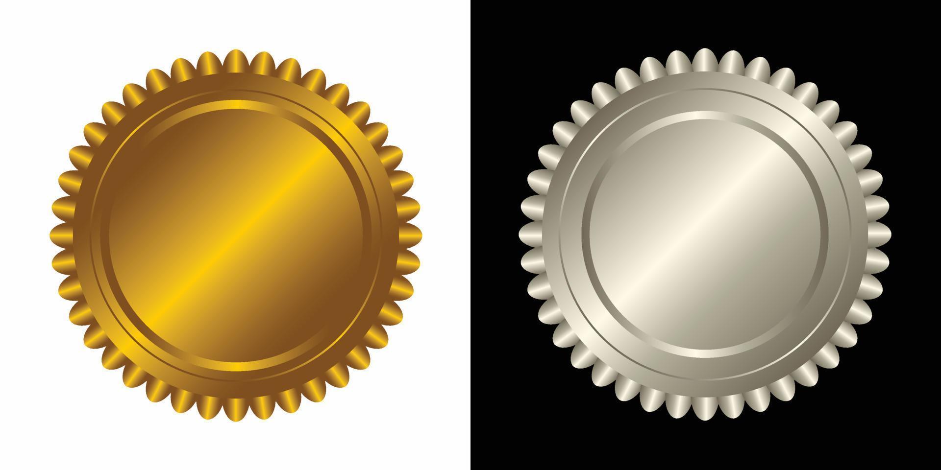 Set vector round golden and silver badge isolated, seal stamp gold luxury elegant banner icon, Vector illustration certificate silver foil seal or medal isolated.