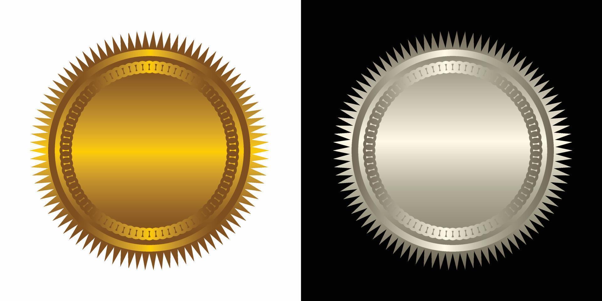 Set vector round golden and silver badge isolated, seal stamp gold luxury elegant banner icon, Vector illustration certificate silver foil seal or medal isolated.