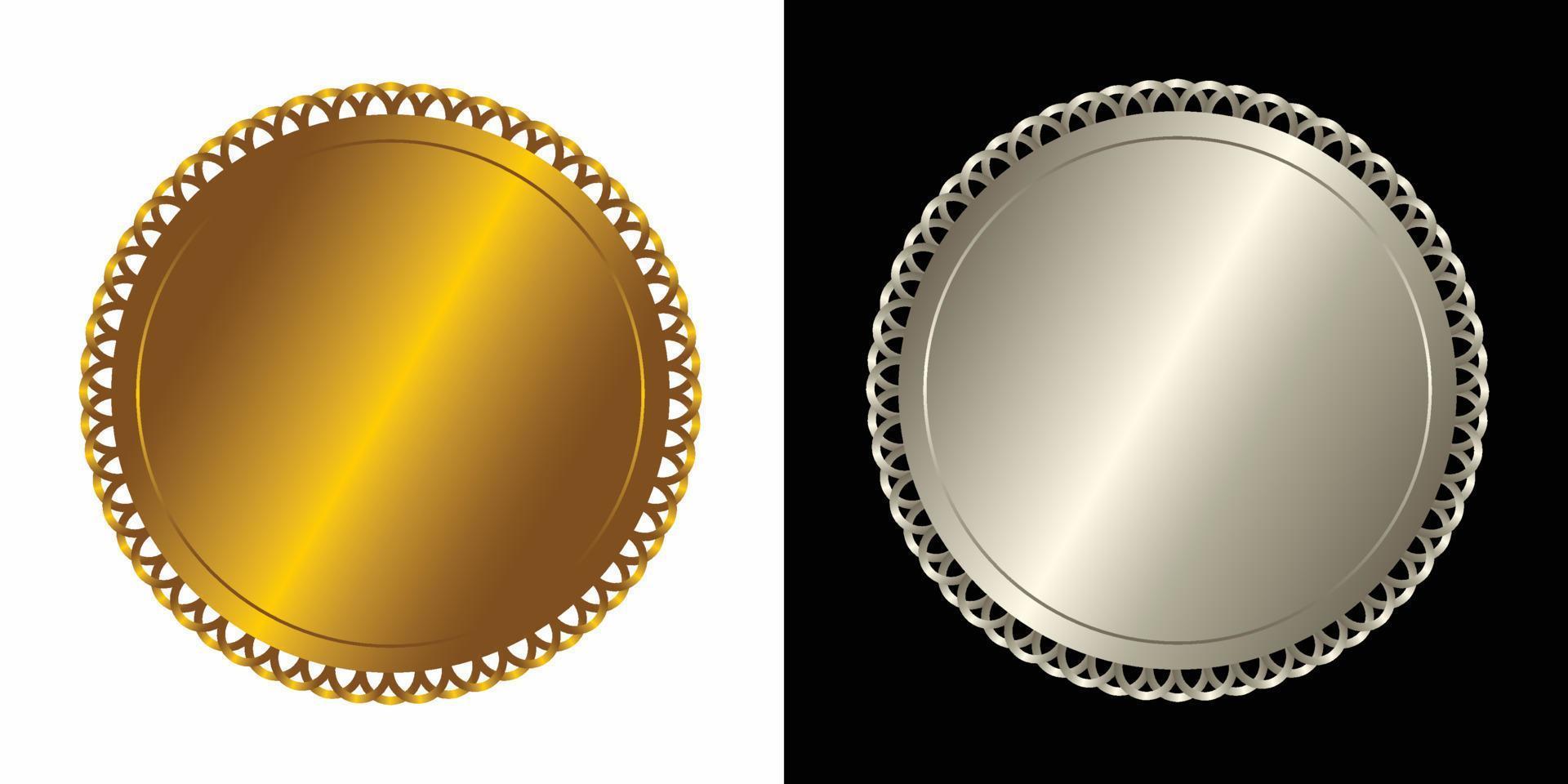 Set vector round golden and silver badge isolated, seal stamp gold luxury elegant banner icon, Vector illustration certificate silver foil seal or medal isolated.