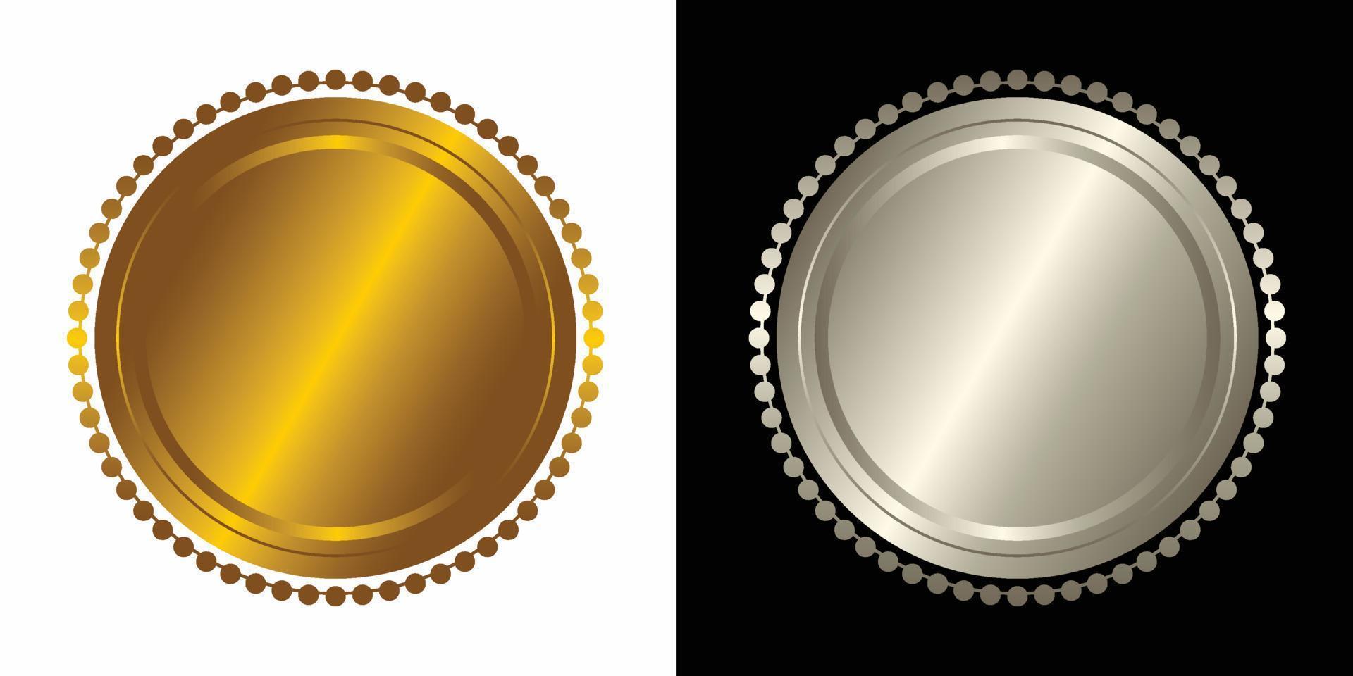 Set vector round golden and silver badge isolated, seal stamp gold luxury elegant banner icon, Vector illustration certificate silver foil seal or medal isolated.