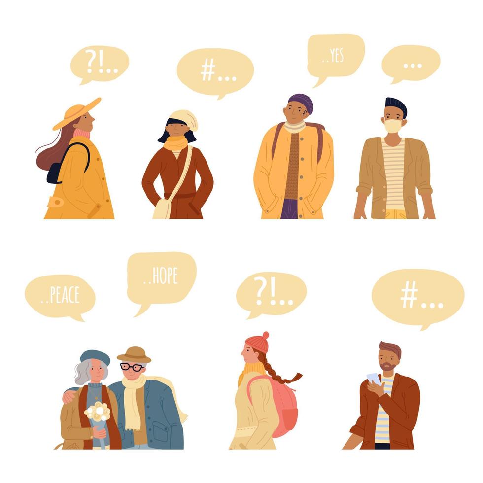 Different people character speech bubble isolated vector