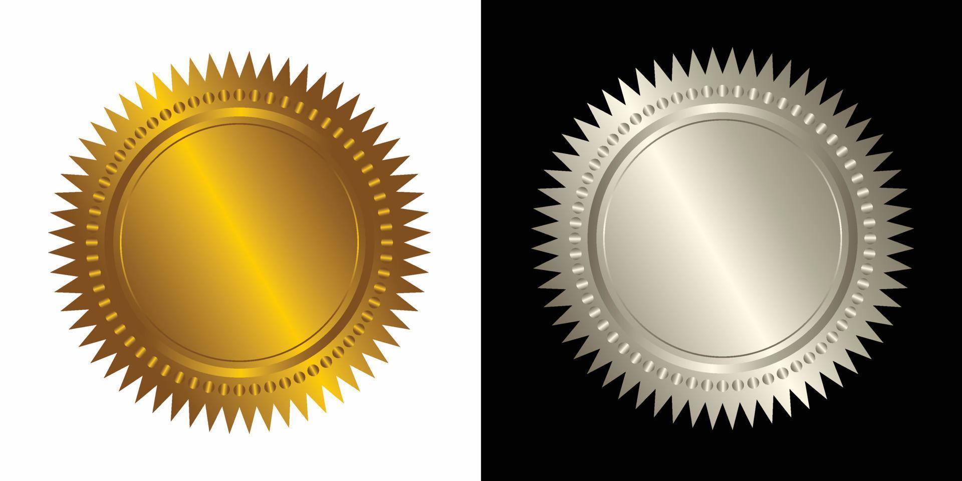 conjunto vector redondo dorado y plata Insignia aislado, sello sello oro lujo elegante bandera icono, vector ilustración certificado plata frustrar sello o medalla aislado.