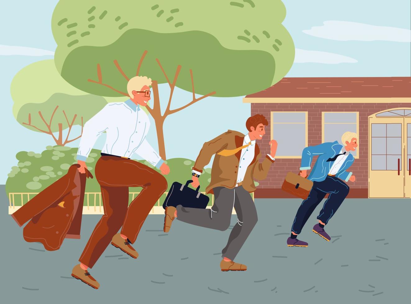 Busy hurry business people running to success vector
