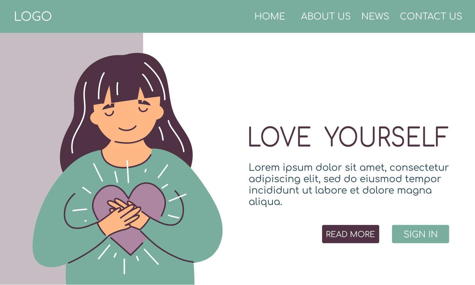 Home sweet home concept flat vector cartoon cute web template landing page website design banner. Happy girl hugs heart hold it in hands. Love to home. Home is where your heart is