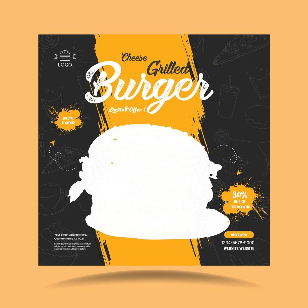 Delicious burger and fast food social media banner vector