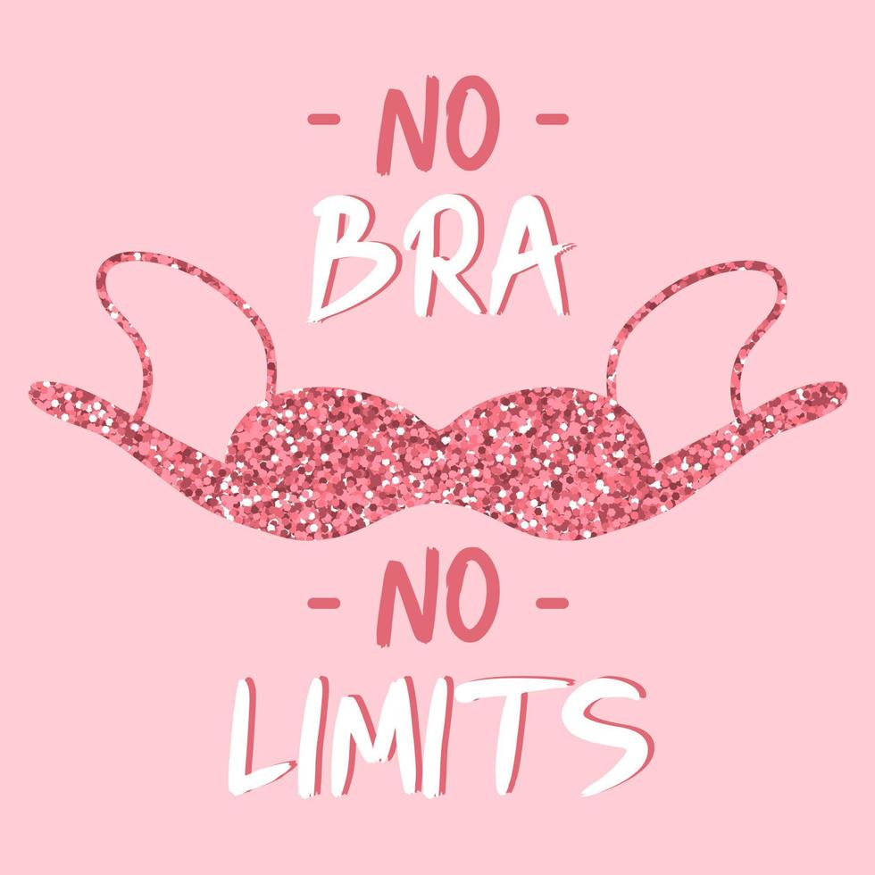 No Bra Day 13 october card. Lettering with glitter bra. Concept of