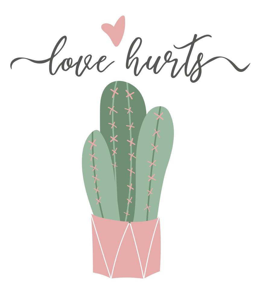 Vector cute  cactus isolated on a white background with  calligraphy. Inspiration graphic design typography element. Floral card design in cartoon flat style..