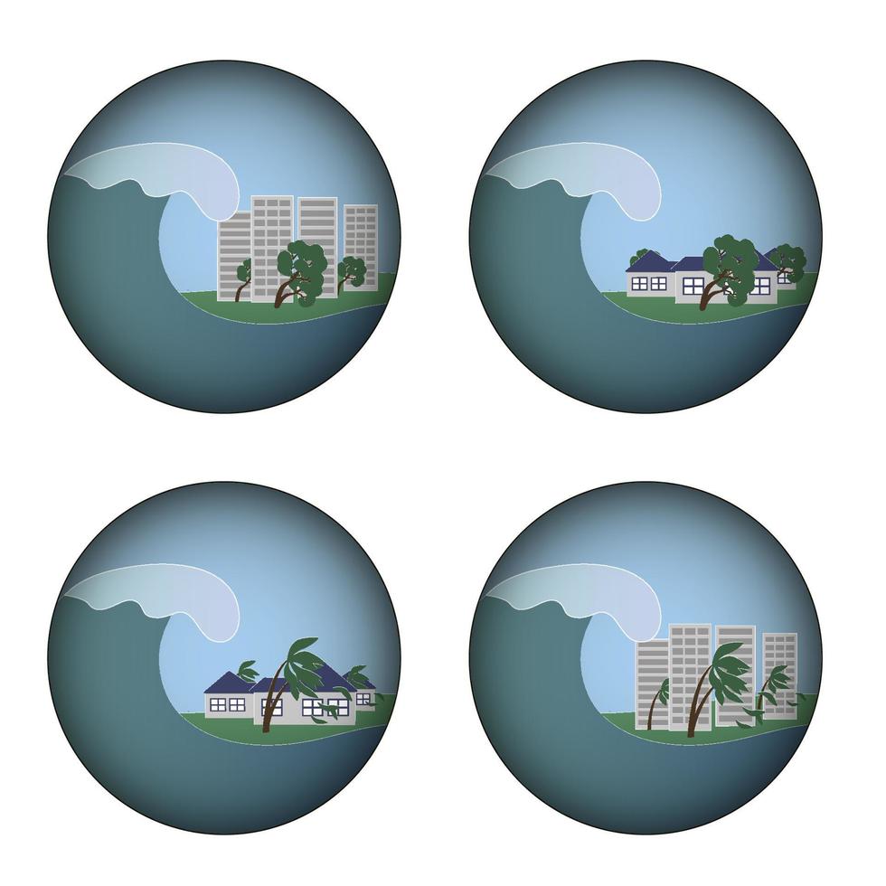 Tsunami. The effects of the earthquake. Disaster. Catastrophe. Ruined houses. The victims vector