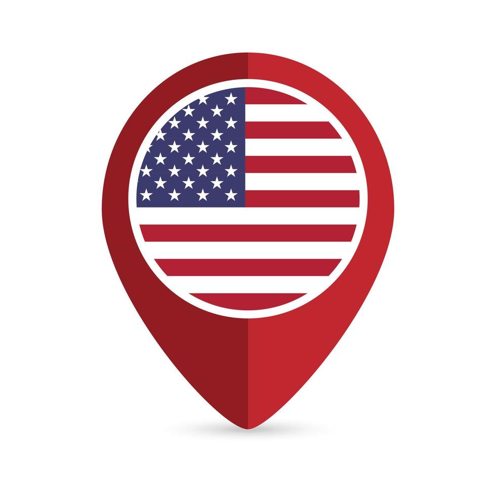 Map pointer with contry USA. USA flag. Vector illustration.