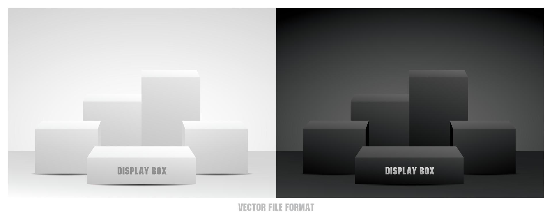 negro y blanco rectángulo podio monitor conjunto 3d ilustración vector en mínimo estilo para poniendo tu objeto