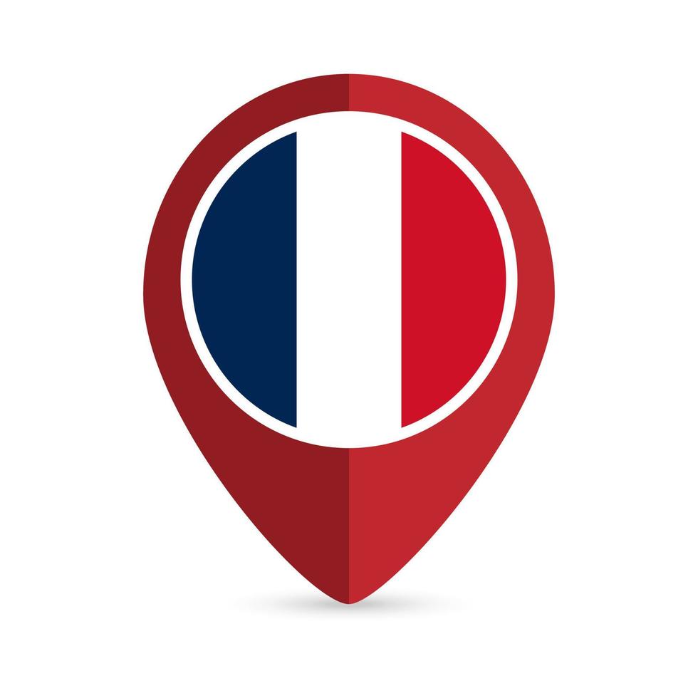 Map pointer with contry France. France flag. Vector illustration.