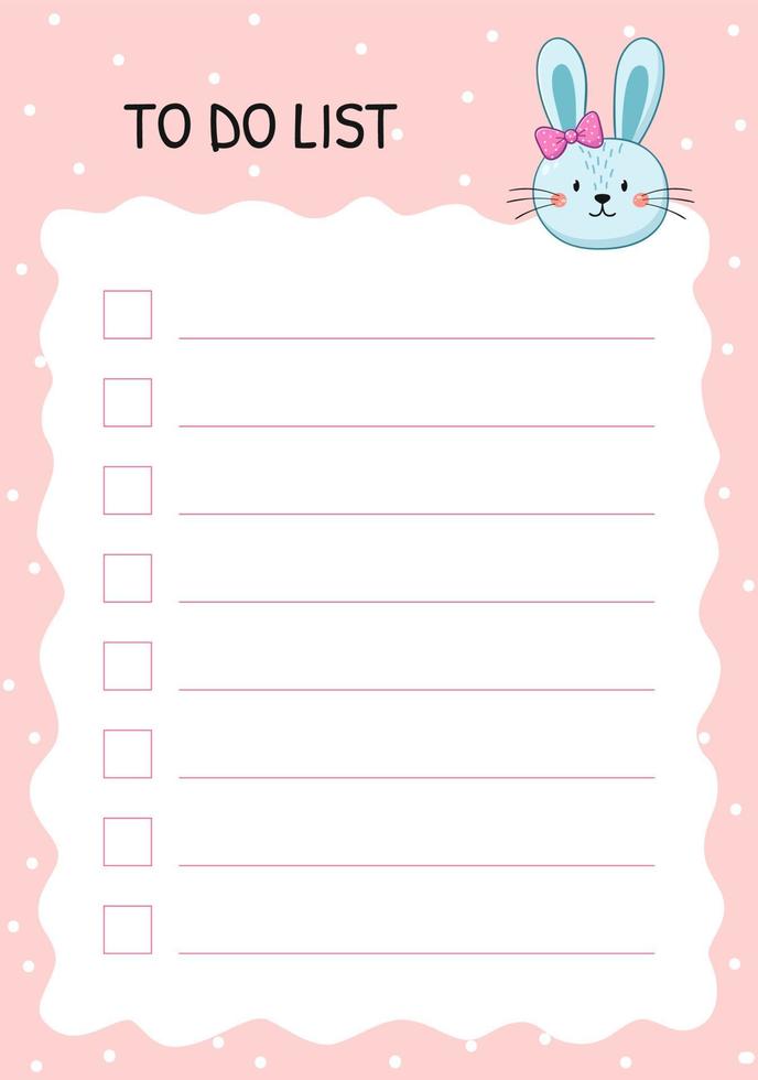 To do list with pink background and rabbit. Template vector illustration.