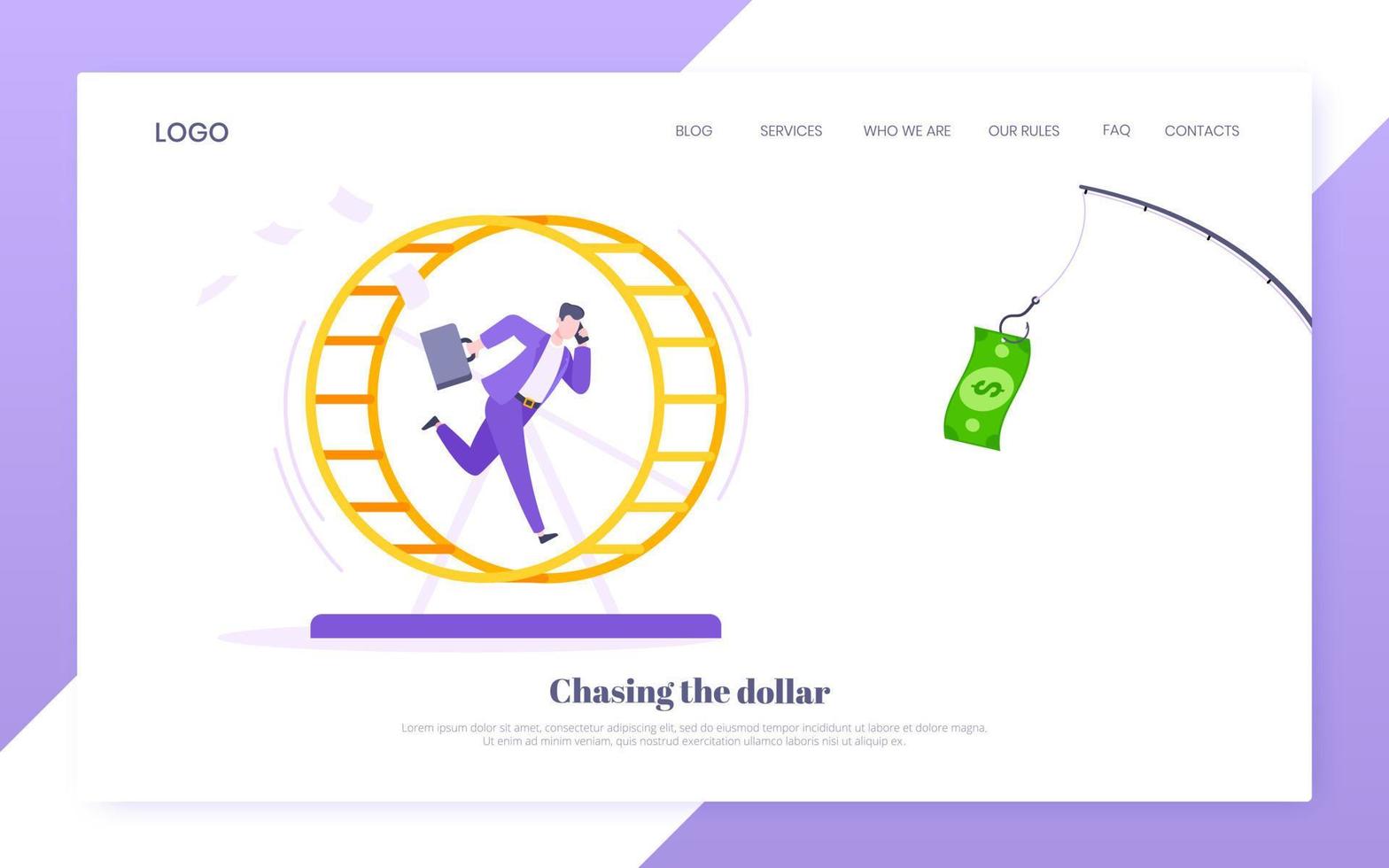 Rat race business concept with businessman running after rod dangling dollar. vector