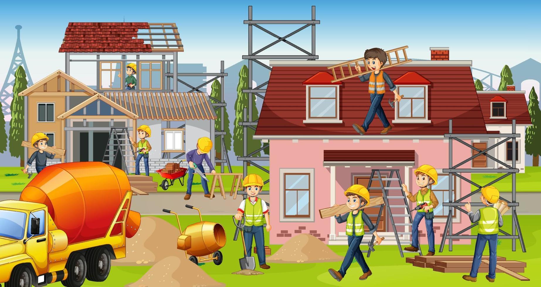 Construction site with workers vector