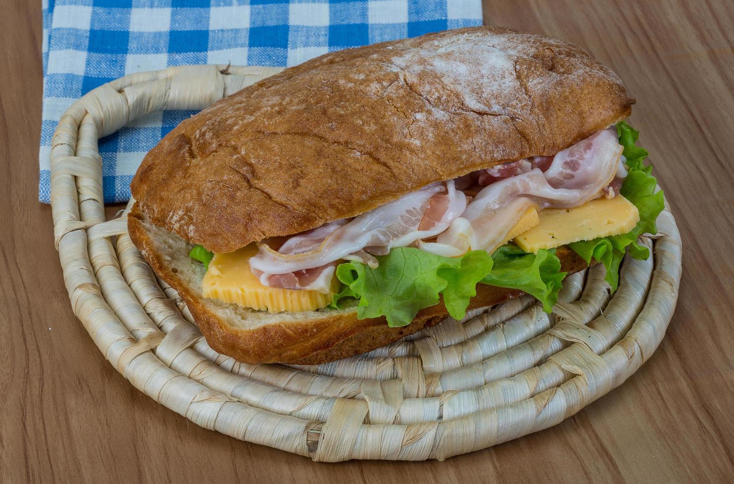 Ciabatta with cheese and bacon photo