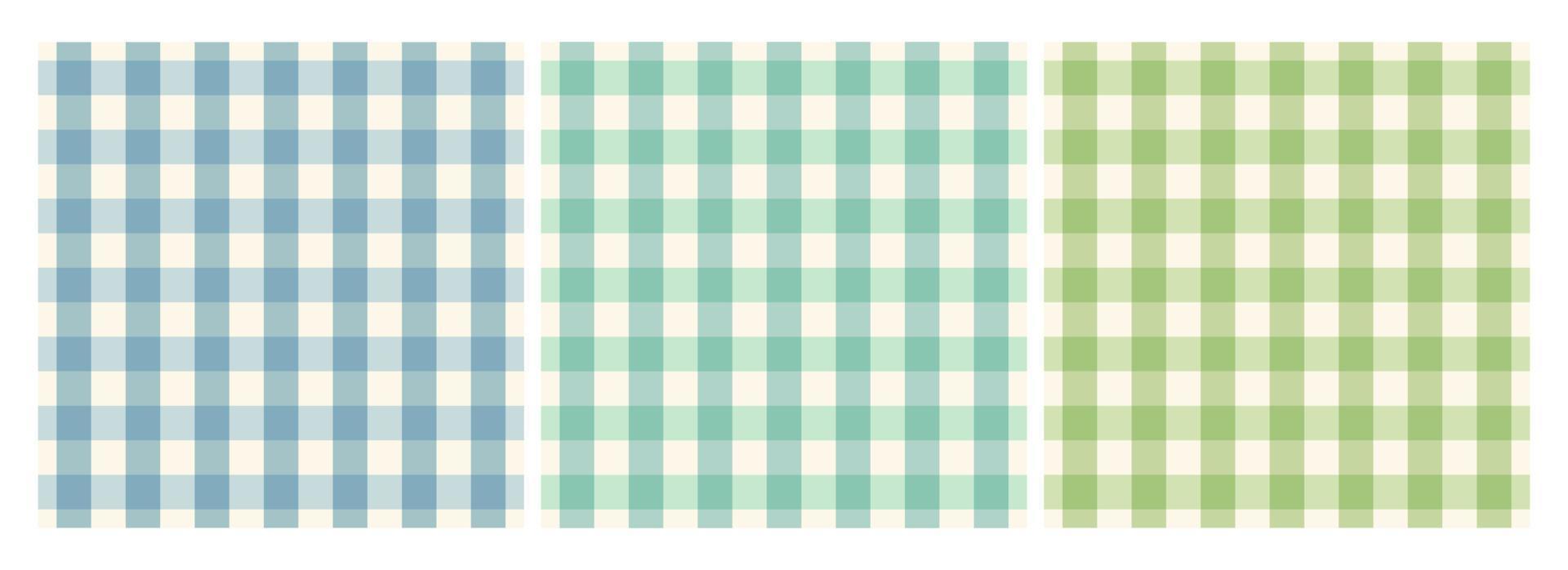 A collection of gingham patterns. Blue, Tosca, Green plaid pattern with pastel colors for tablecloths, skirts, napkins, flannel and more. vector