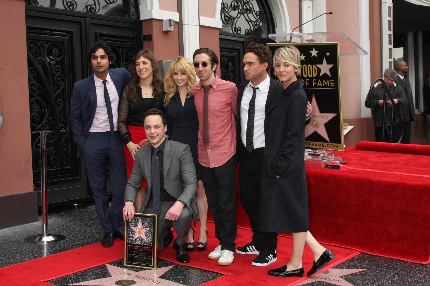 LOS ANGELES, MAR 11 -  Jim Parsons, Kunal Nayyar, Mayim Bialik, Melissa Rauch, Simon Helberg, Johnny Galecki, Kaley Cuoco-Sweeting at the Jim Parsons Hollywood Walk of Fame Ceremony at the Hollywood Boulevard on March 11, 2015 in Los Angeles, CA photo