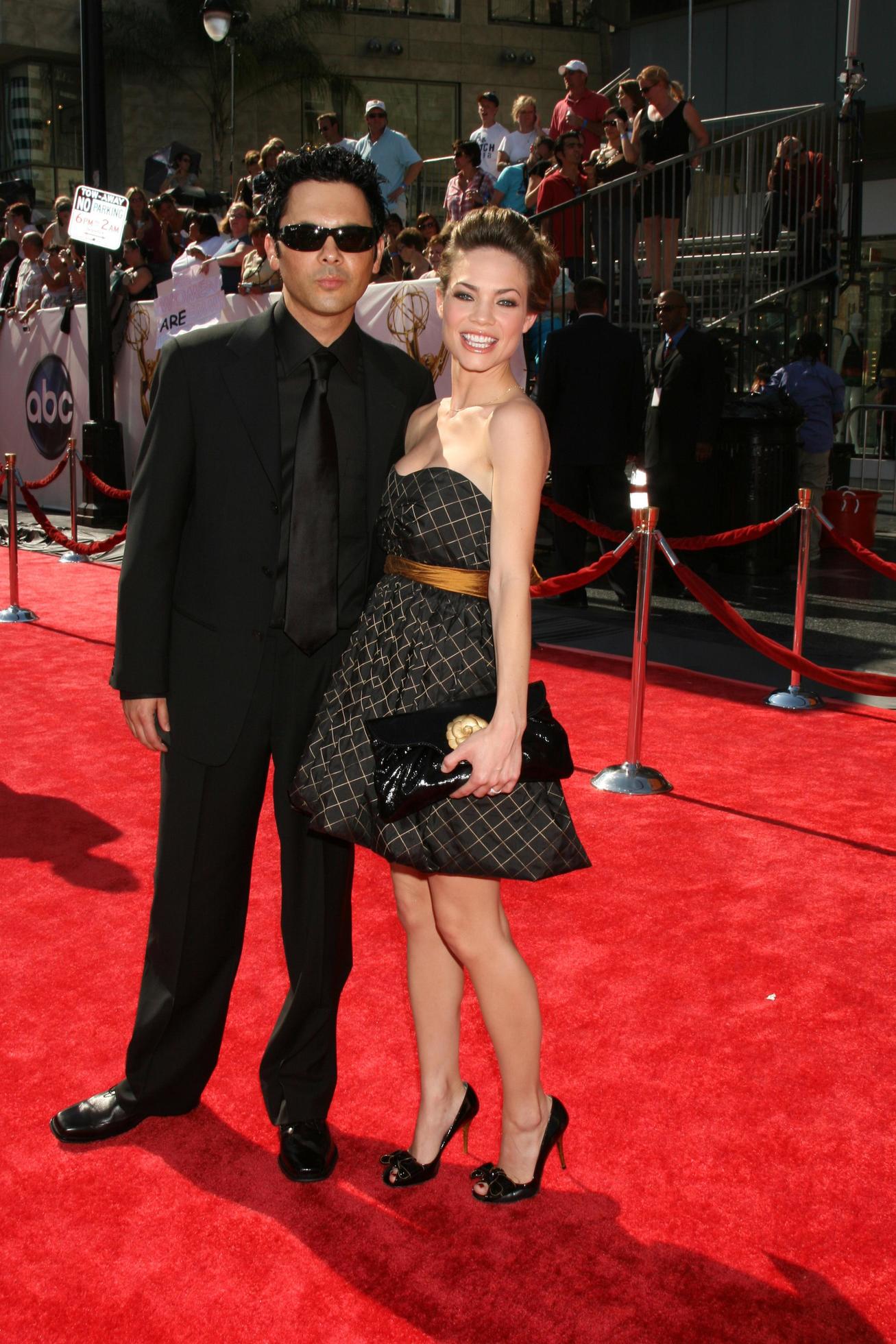 Michael Saucedo and Rebecca Herbst arriving at the Daytime Emmys 2008