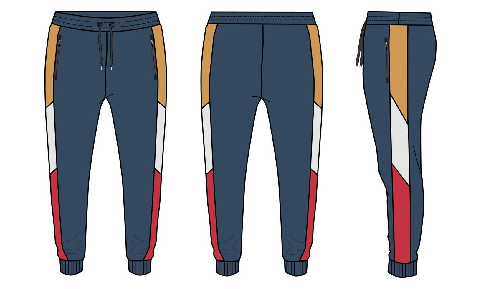 Leggings pant technical fashion flat sketch vector illustration Navy blue color template for kids