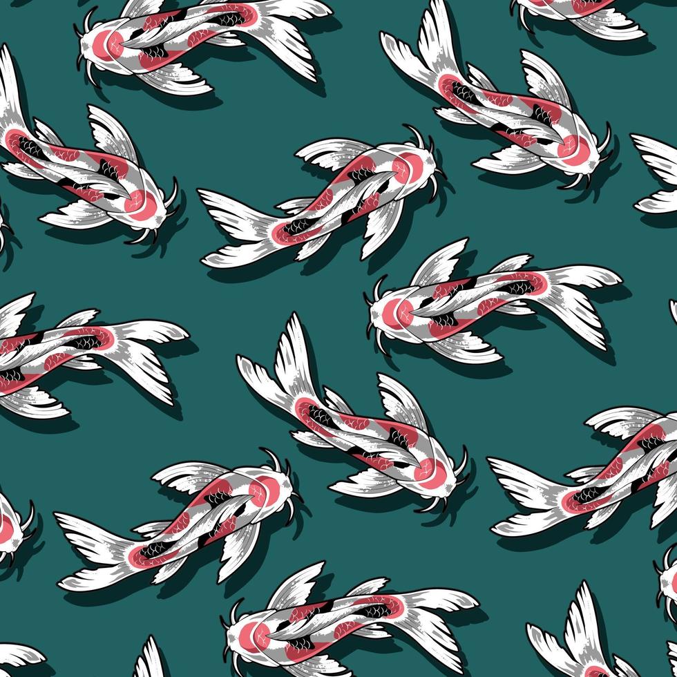 green background koi fish pattern vector