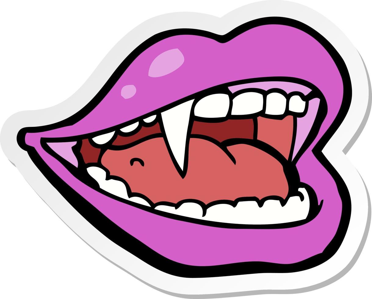 pegatina de una boca de vampiro de dibujos animados vector