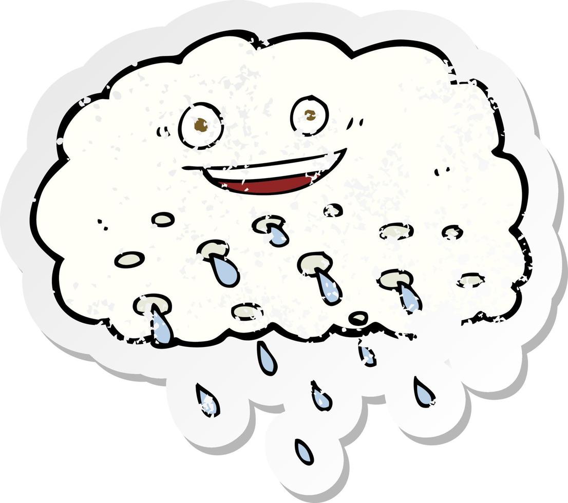 retro afligido pegatina de un dibujos animados contento nube de lluvia vector