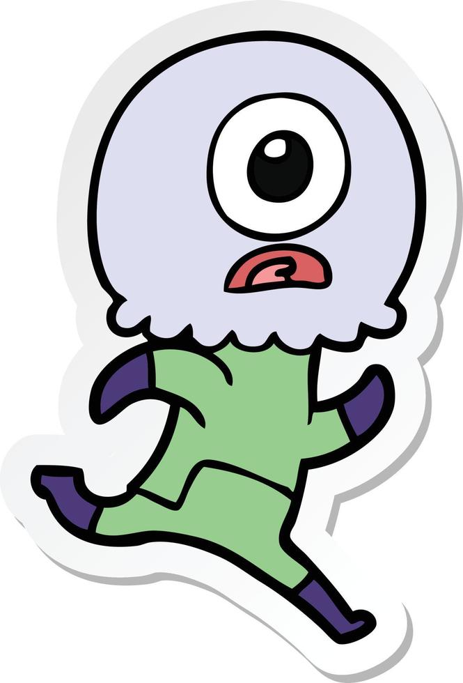 sticker of a cartoon cyclops alien spaceman running vector