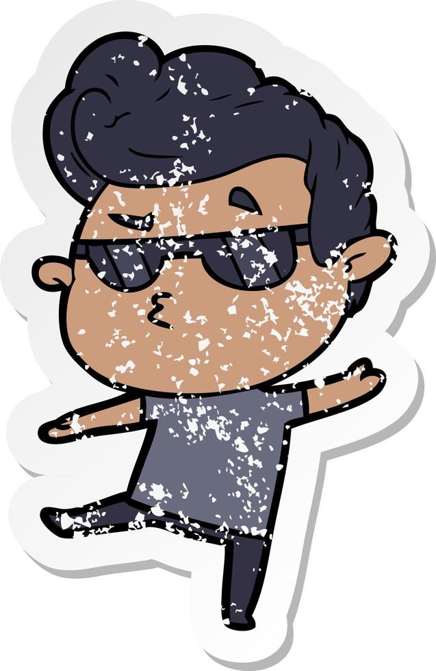 distressed sticker of a cartoon cool guy vector