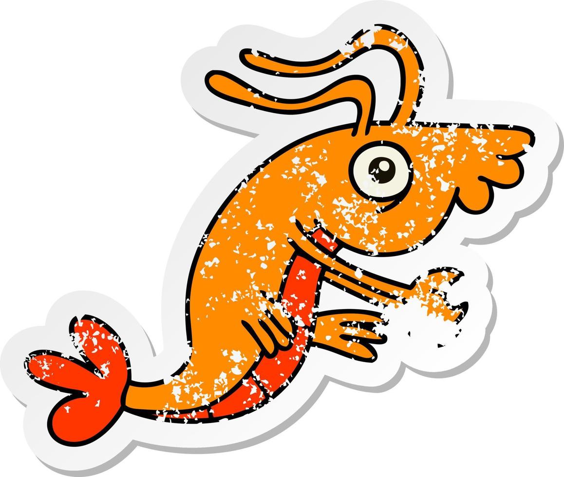 distressed sticker of a quirky hand drawn cartoon crayfish vector