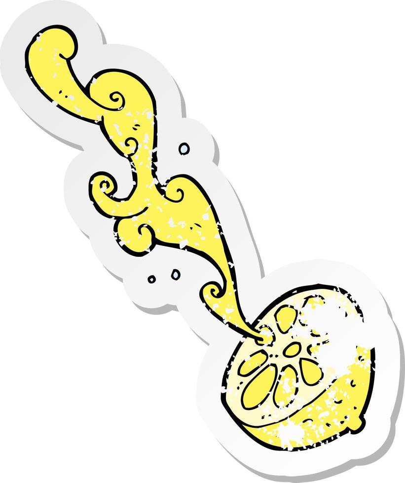 retro distressed sticker of a cartoon squirting lemon vector