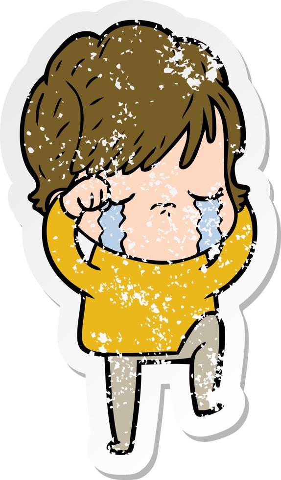 distressed sticker of a cartoon woman crying vector