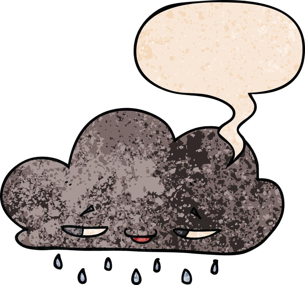 caricatura, nube de lluvia, y, burbuja del discurso, en, retro, textura, estilo vector