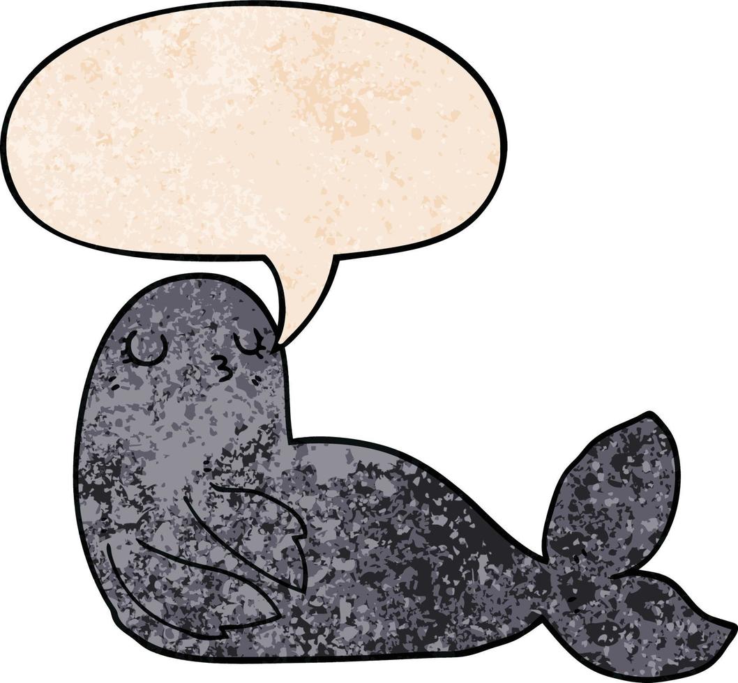 cartoon seal and speech bubble in retro texture style vector