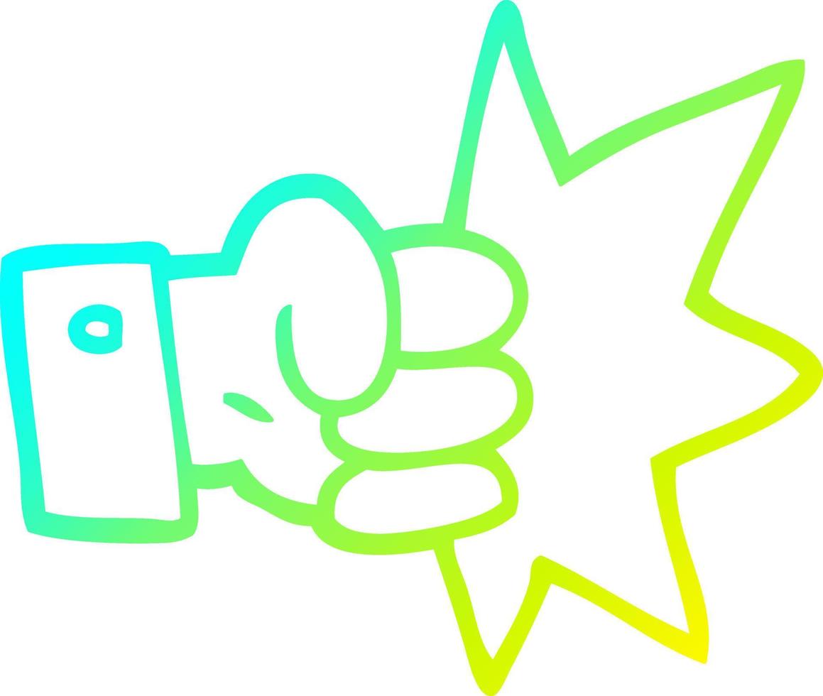 cold gradient line drawing cartoon punching fist vector