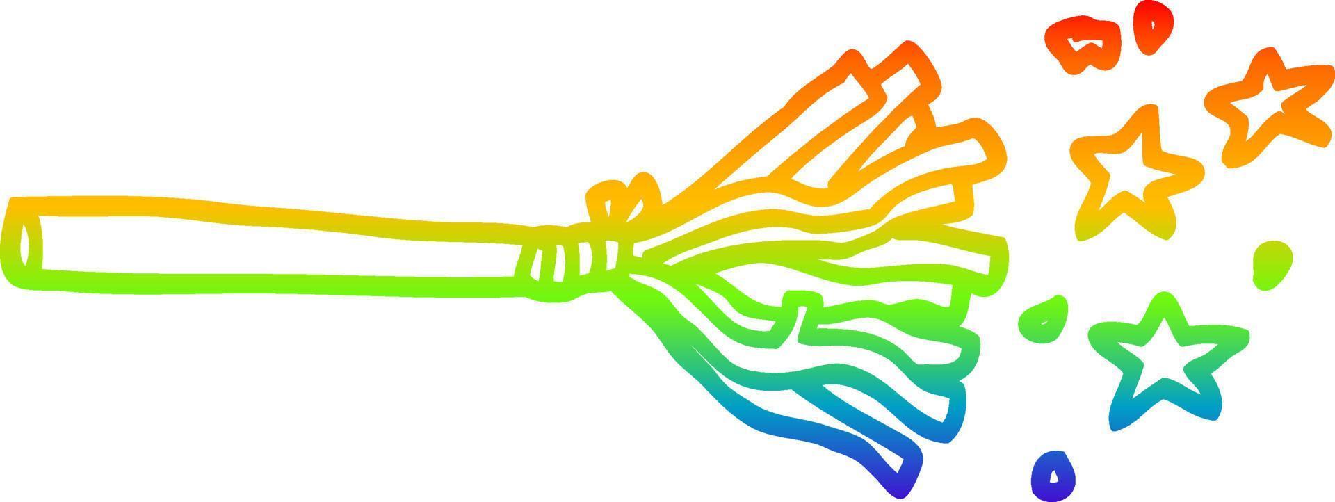 rainbow gradient line drawing cartoon magic broom sticks vector