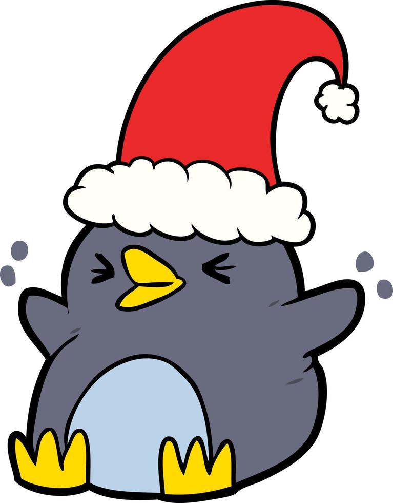 Vector penguin with christmas hat