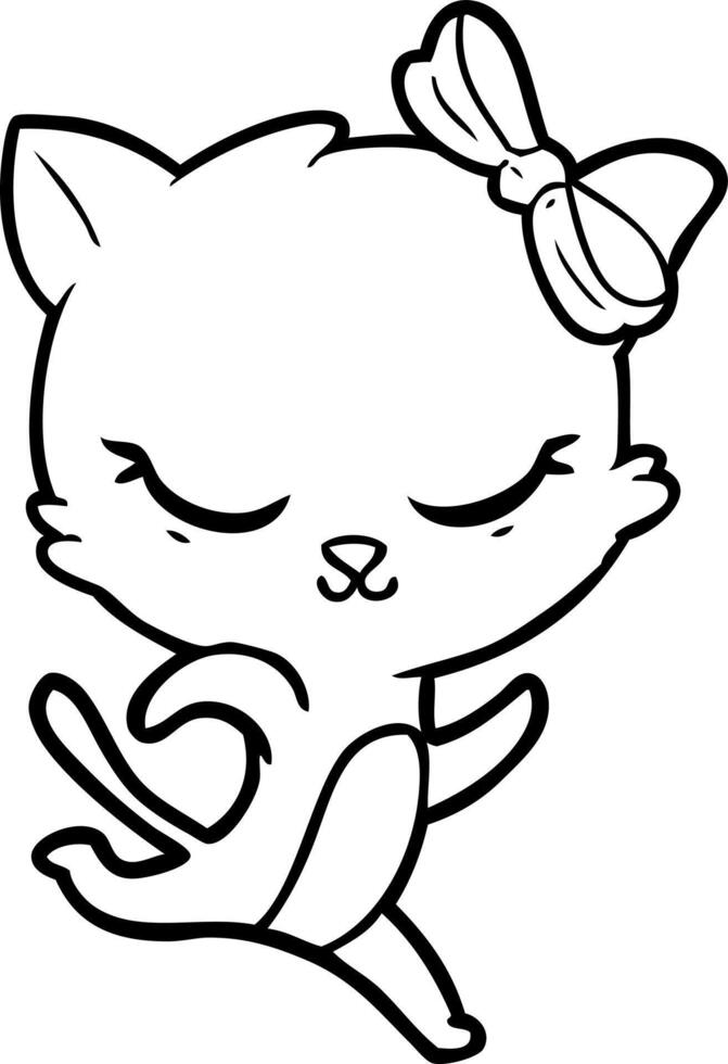 cute cartoon cat with bow running vector