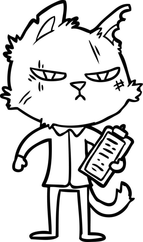 tough cartoon cat with clipboard vector